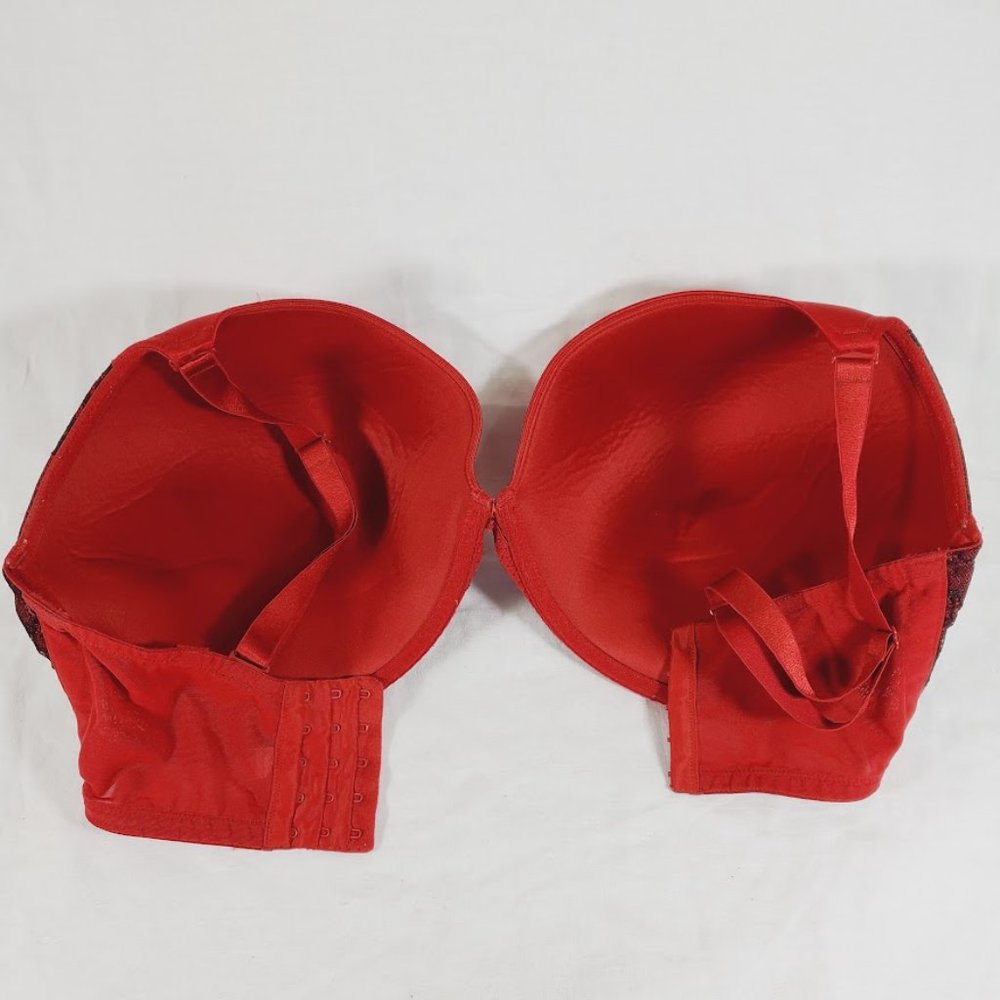 Cacique Red w Black Lace Underwire Push Up Bra Size 42H - Picture 3 of 3